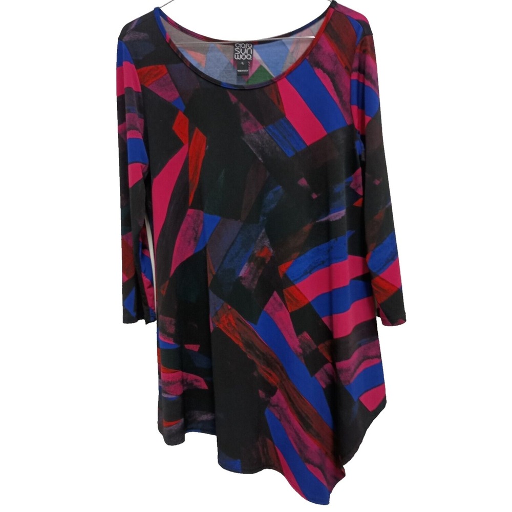 Clara Sun Woo Wearable Art Tunic Top Womens Small Abstract Angled Hem Casual
